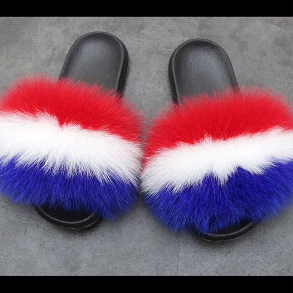 NEW HANDMADE FOX FUR SLIDES